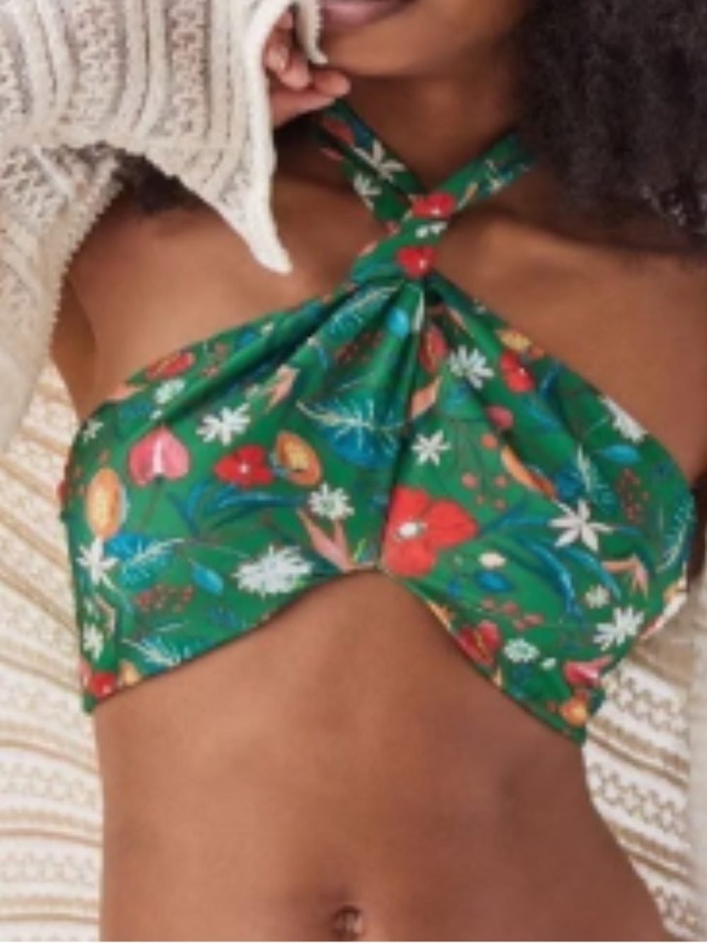 Urban Outfitters Green Floral Twist Halter Crop